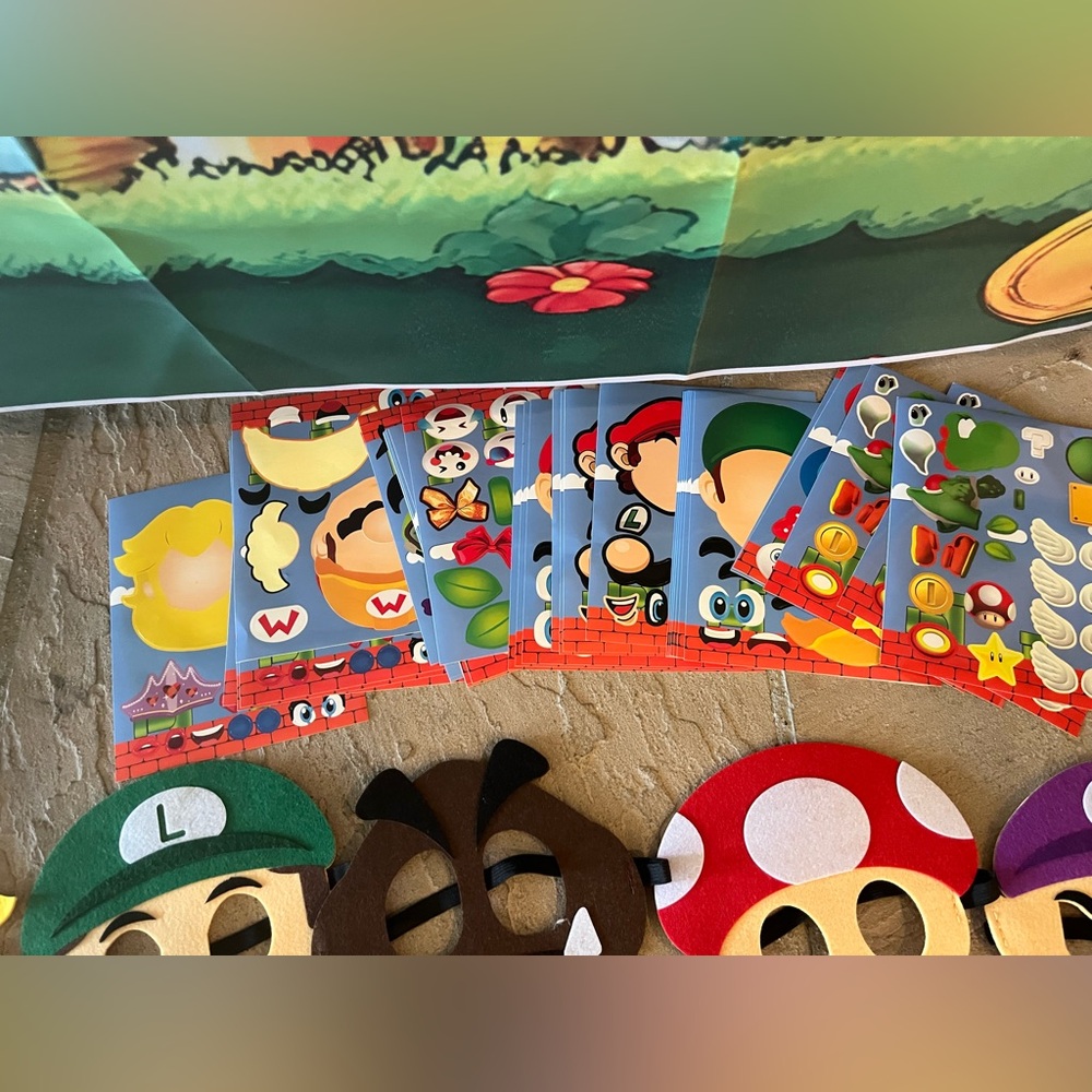 Super Mario birthday banner, masks, and sticker activity - Picture 6 of 6